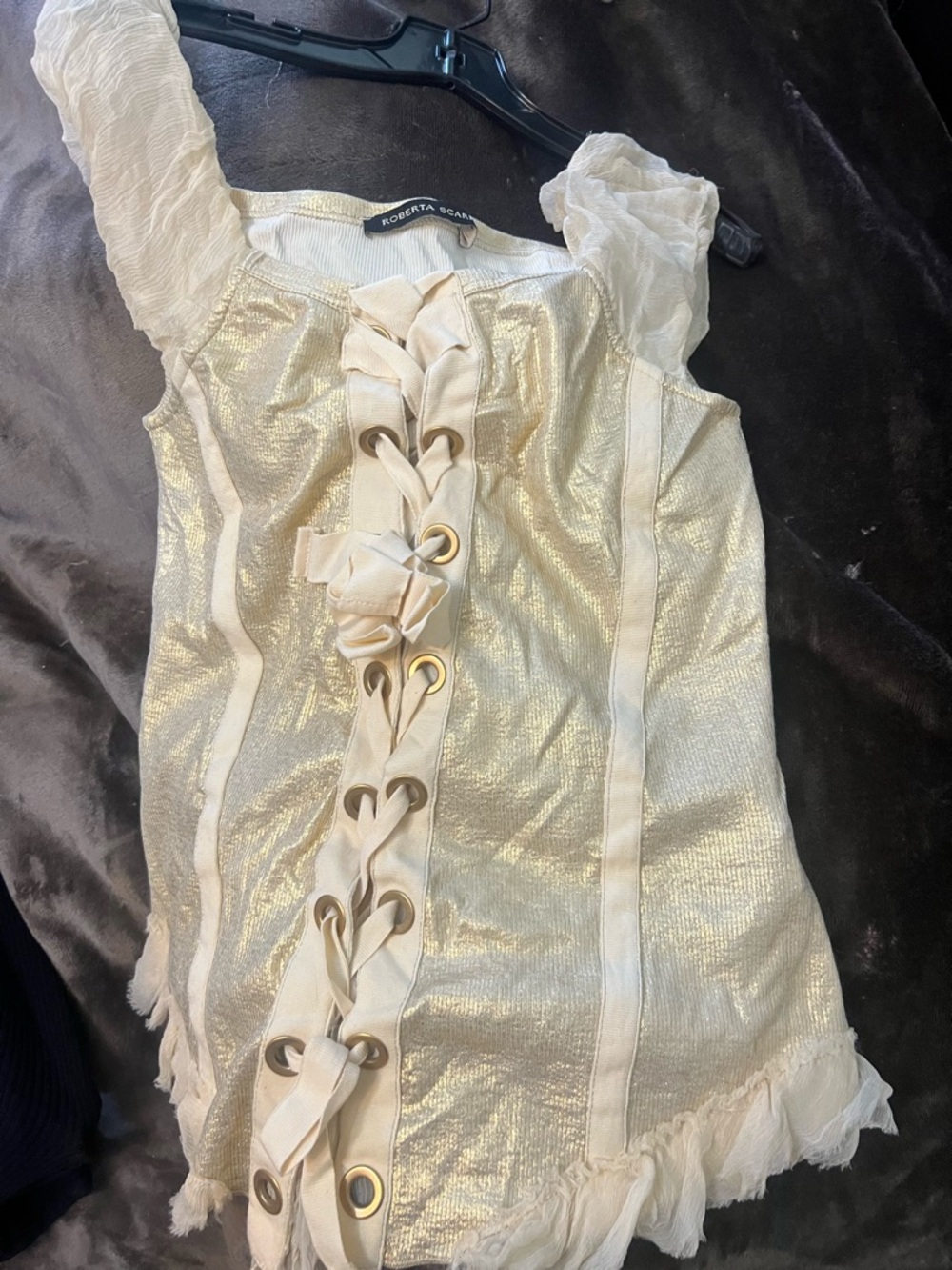 Roberta Scarpa Gold Lace-Up Ruffle Tank Top